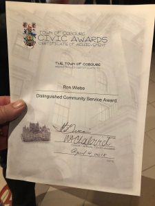 Distinguised Community Service Awards presented to Lion Ron Wiebe